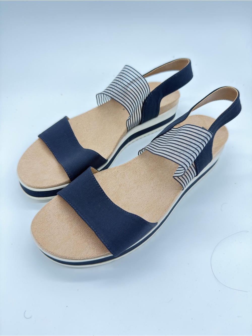 Life Stride Navy Striped Slingback Platform Sandals
